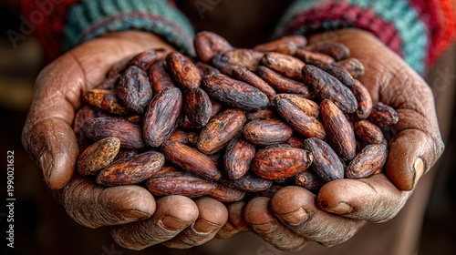 Close-up Shot of Raw Cacao Beans Held in Weathered Hands Agriculture