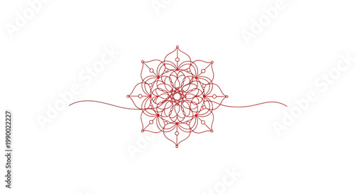 Red mandala line art with wave pattern