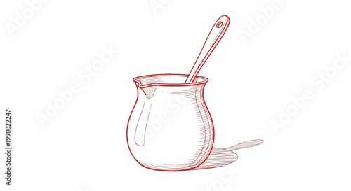 Hand-drawn sketch of a coffee pot with a spoon