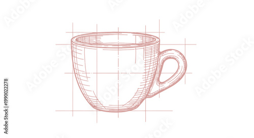 Hand-drawn coffee cup on grid blueprint paper.