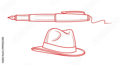 Fount.ain pen and fedora hat vector illustration