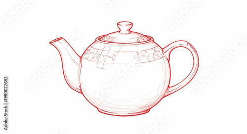 Hand drawn teapot sketch with intricate det.ails on a white background.