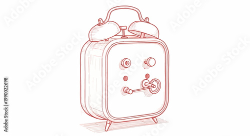 Retro alarm clock sketch on white background