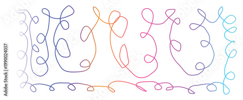 Colorful hand-drawn curly line border with abstract doodle swirl decoration for invitations, social media graphics and creative branding