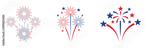 Fourth of July Patriotic Fireworks and Stars Vector Set