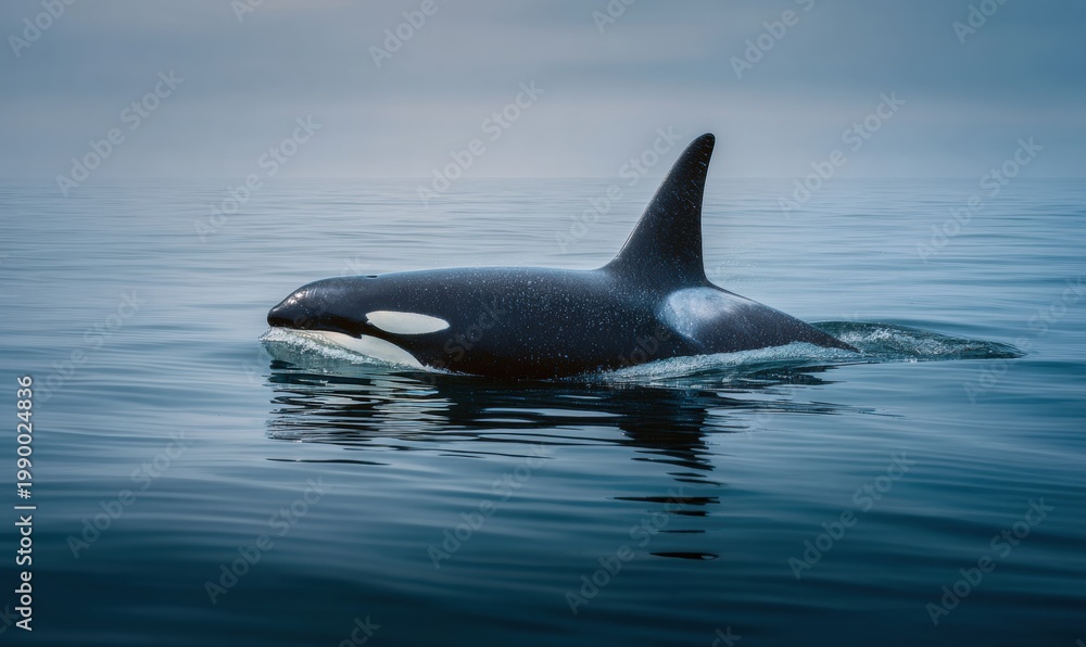 Obraz premium Orcinus orca swimming near surface in clear ocean waters