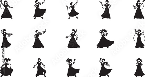 Black silhouette dancers performing various ballet and contemporary moves