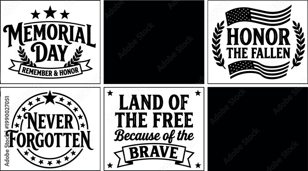 Obraz premium Memorial day remember and honor black and white patriotic phrase vector art