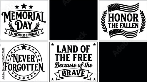 Memorial day remember and honor black and white patriotic phrase vector art