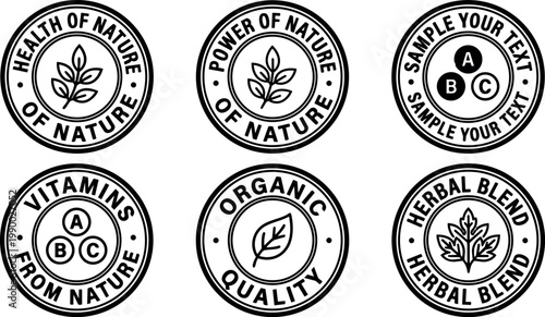 Black and white organic quality herbal blend nature labels vector art