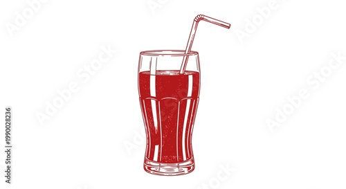 Red drink with straw in a glass