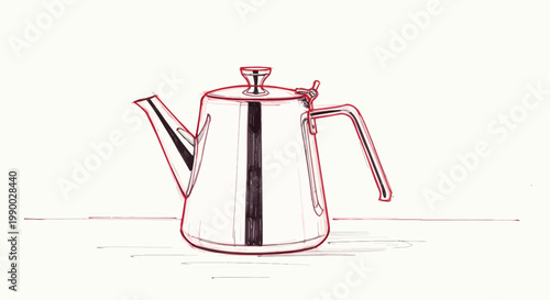 A hand-drawn sketch of a stylish coffee pot or teapot, isolated on a white background.