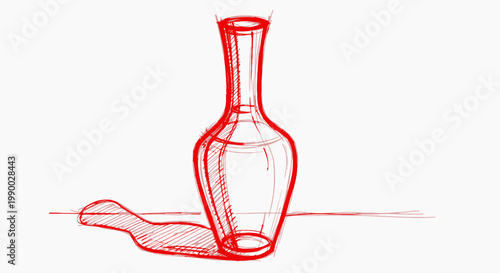 Red line art sketch of a simple bottle or vase on a white background.