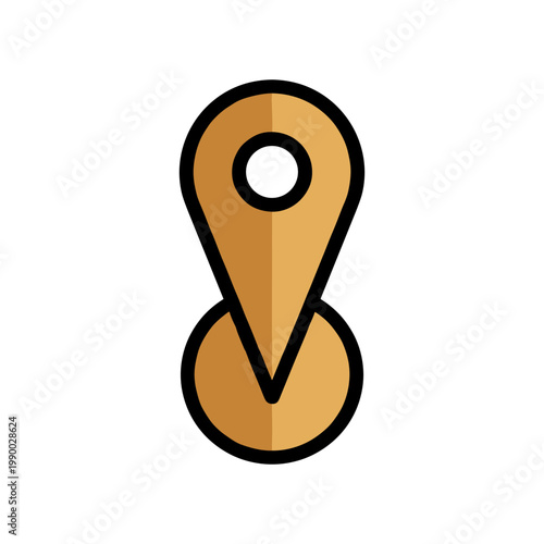 A golden map marker pin icon points downwards against a clean white background.