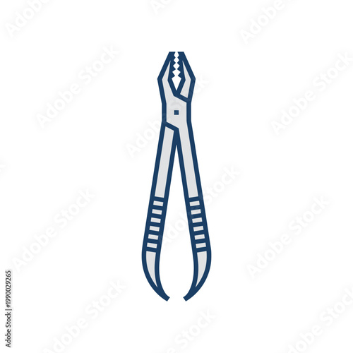A pair of blue and grey dental forceps or pliers depicted in a flat vector style.