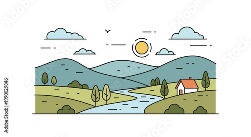 Small house with red roof.