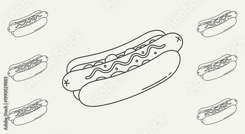 Hot dog with wavy condiments.