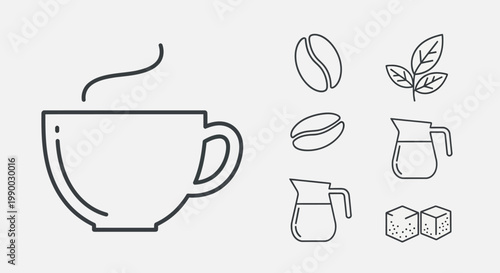 Coffee Cup With Coffee Beans Icons.