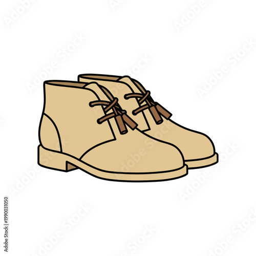 A stylish pair of beige desert boots or chukka boots with visible laces are depicted side-by-side.