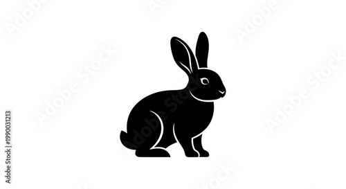 Silhouette of a black rabbit on a white background