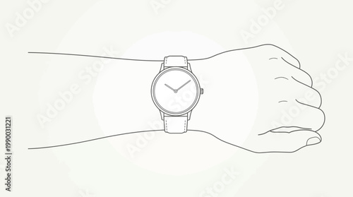 Minimalist line art illustration of a hand wearing a wristwatch