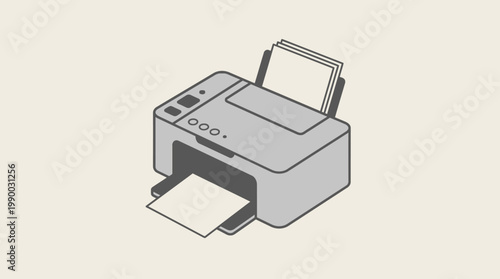 Isometric illustration of an office printer with paper output.