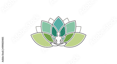 Yoga meditation pose silhouette with a stylized lotus flower background