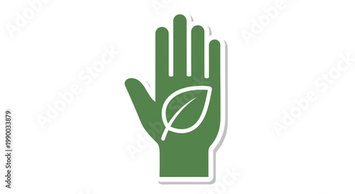 Green hand with leaf icon, concept of nature, environment, and organic growth
