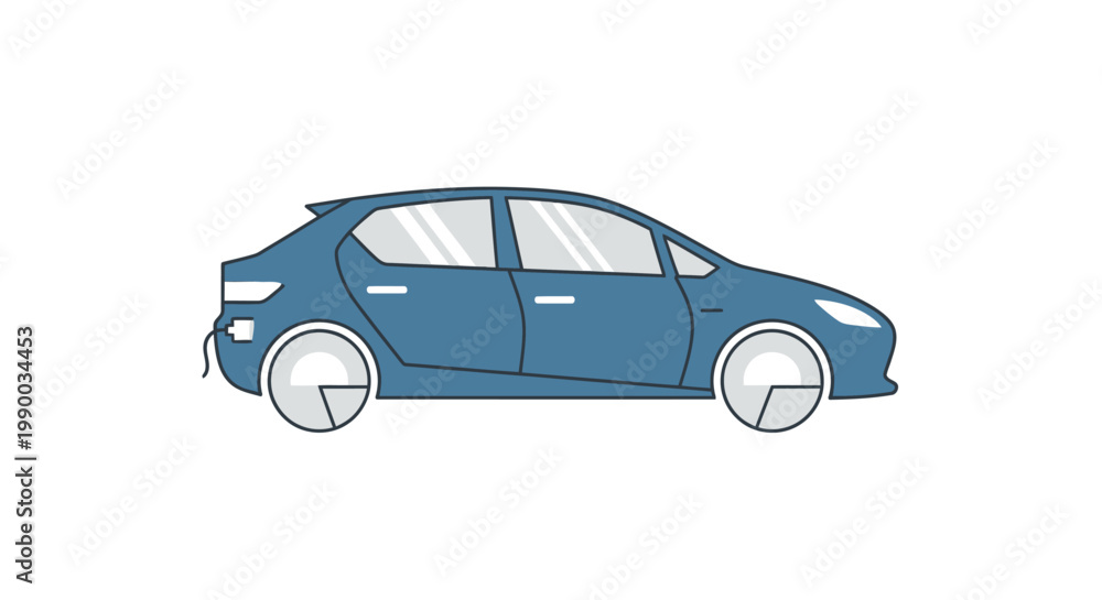 Fototapeta premium Blue Sedan Car Side View Illustration.