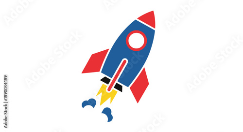 Colorful Toy Rocket Ship Soaring.