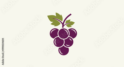 Purple Grapes with Green Leaves Bunch.