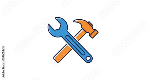 Wrench and hammer tools crossed over.
