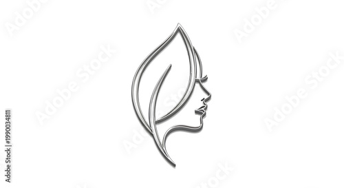 Elegant Woman's Profile Integrated with a Leaf Symbolizing Natural Beauty and Serenity