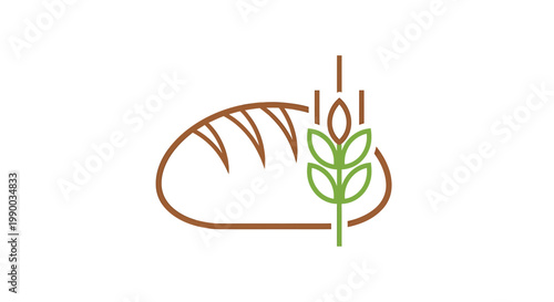 Artisan bread with a sprig of wheat, symbolizing natural ingredients and organic baking processes for wholesome food products