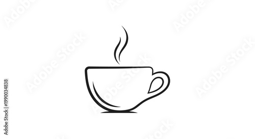 Simple line art illustration of a steaming coffee cup, perfect for representing hot beverages and morning routines
