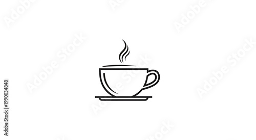 Steaming Cup of Hot Beverage Icon with Subtle Steam Wisps, Representing Warmth and Refreshment for a Morning Drink or Coffee Break
