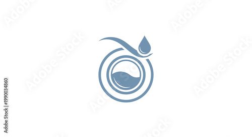 Modern graphic illustration featuring a stylized water drop flowing into a concentric spiral pattern, representing fluid motion, purity, and essential liquid elements in a sleek design