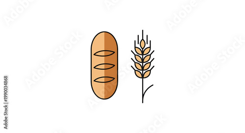 Artisan loaf of bread and a single stalk of wheat, representing the natural goodness and simplicity of baked goods and grains