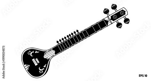 Photos Traditional Indian Sitar Musical Instrument Icon Vector Silhouette