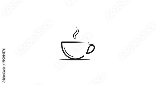 Elegant black and white illustration of a steaming coffee cup, perfect for cafe branding and beverage-related designs