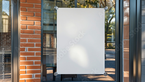 Mockup billboards or white promotion poster displayed on the front of the restaurant, coffee shop Promotion information for marketing announcements and details