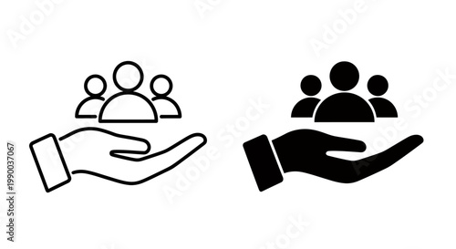 Community support and group care depicted by hands cradling people in a symbolic image.