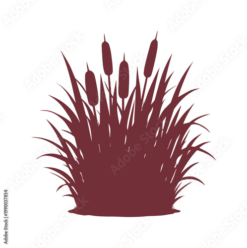 Dark Red Cattail and Grass Silhouette Vector Illustration