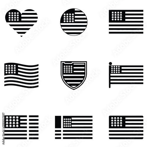 American flag icons in various shapes and styles