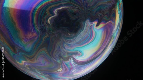 虹色ガラス泡の表面マクロ映像・干渉色が美しい幻想的な素材