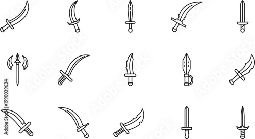 Black and white of various tools and utensils hammer