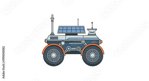 Flat design illustration of a planetary exploration rover