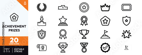 Konstfotografi Collection of minimalist line icons representing success awards trophies medals