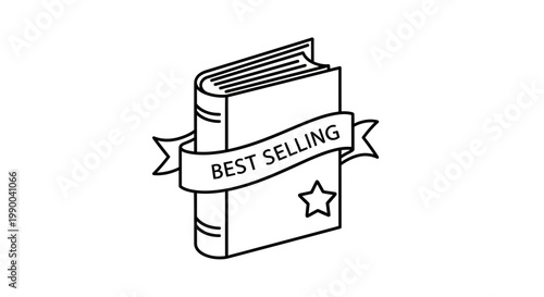Best Selling Book Icon with Star and Ribbon - Vector Illustration