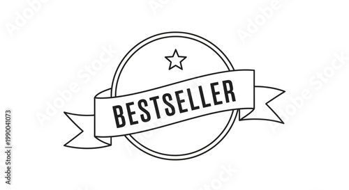 Bestseller Badge Emblem with Star and Ribbon, Vector Illustration